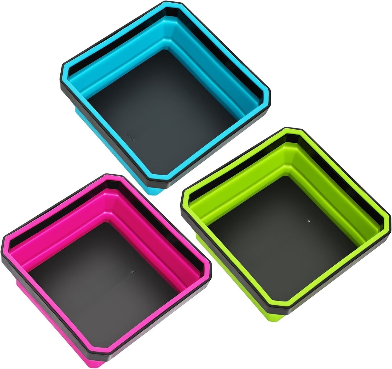 Magnetic Foldable Parts Tray Set, 3 Pack Collapsible Silicone Tool Tray Set