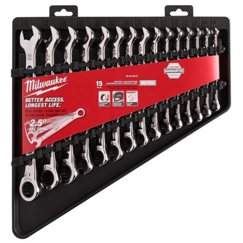 Milwaukee 15Pc Ratcheting Combination Wrench Set Metric Max Bite 48-22-9516 NEW