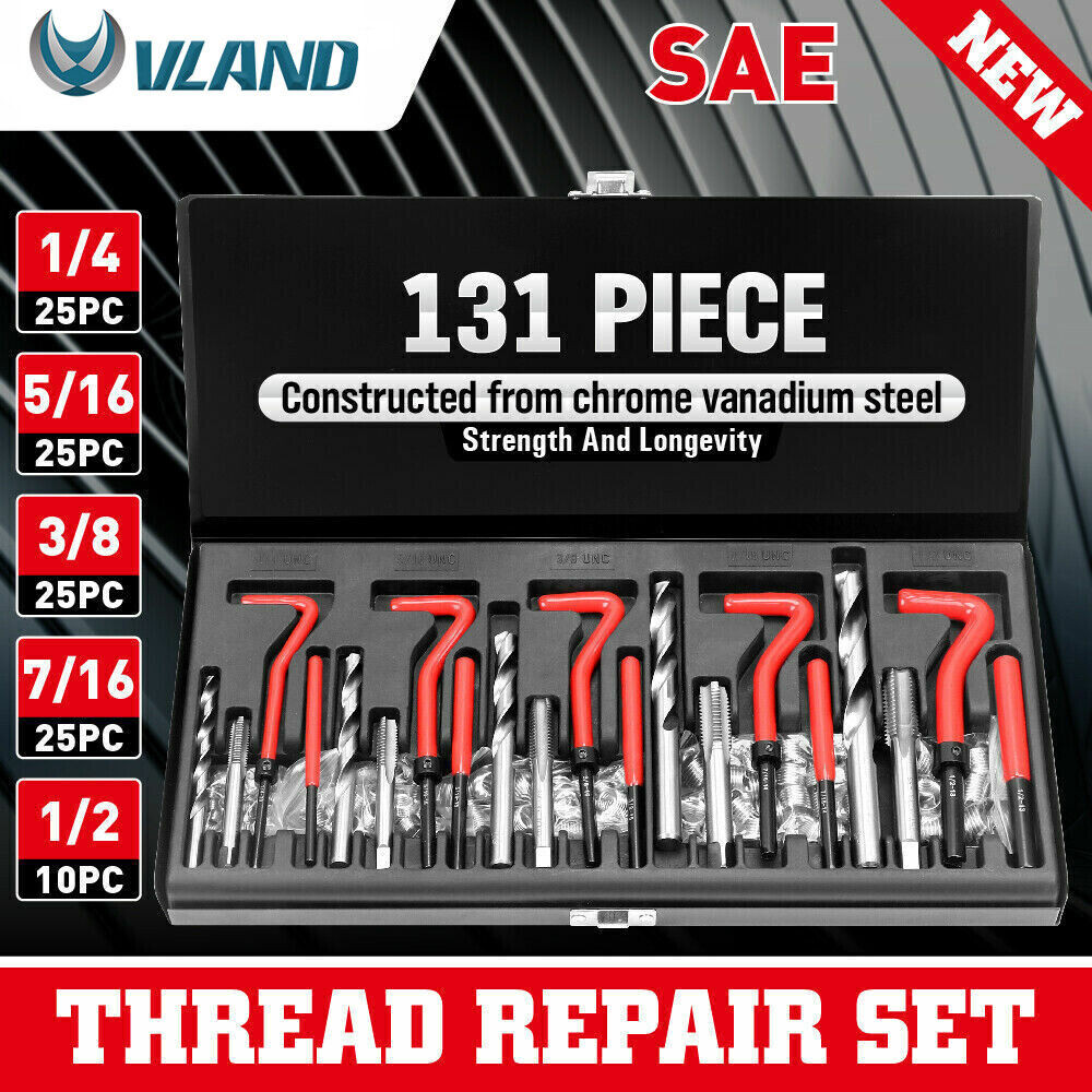 131Pcs Metric Thread Repair Insert Kit M5 M6 M8 M10 M12 Helicoil Pro Coil Tool