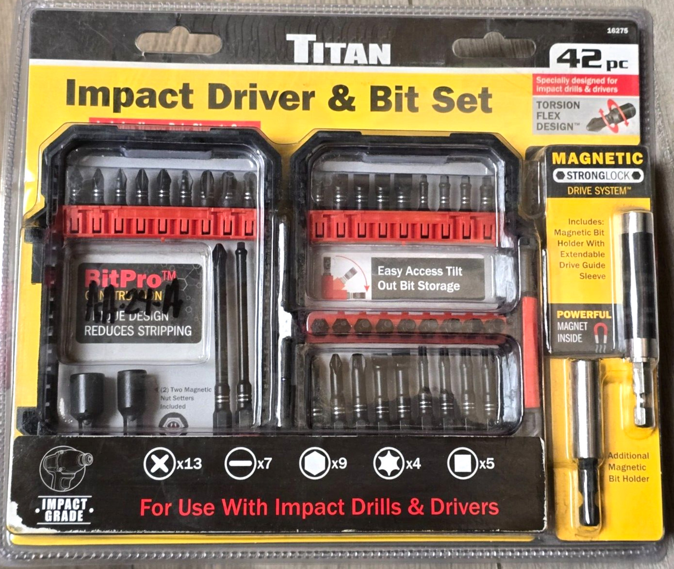 Titan Tools 42pc 1/4″ Hex Quick Change Impact Screwdriver Bit &Adapter Set 16275