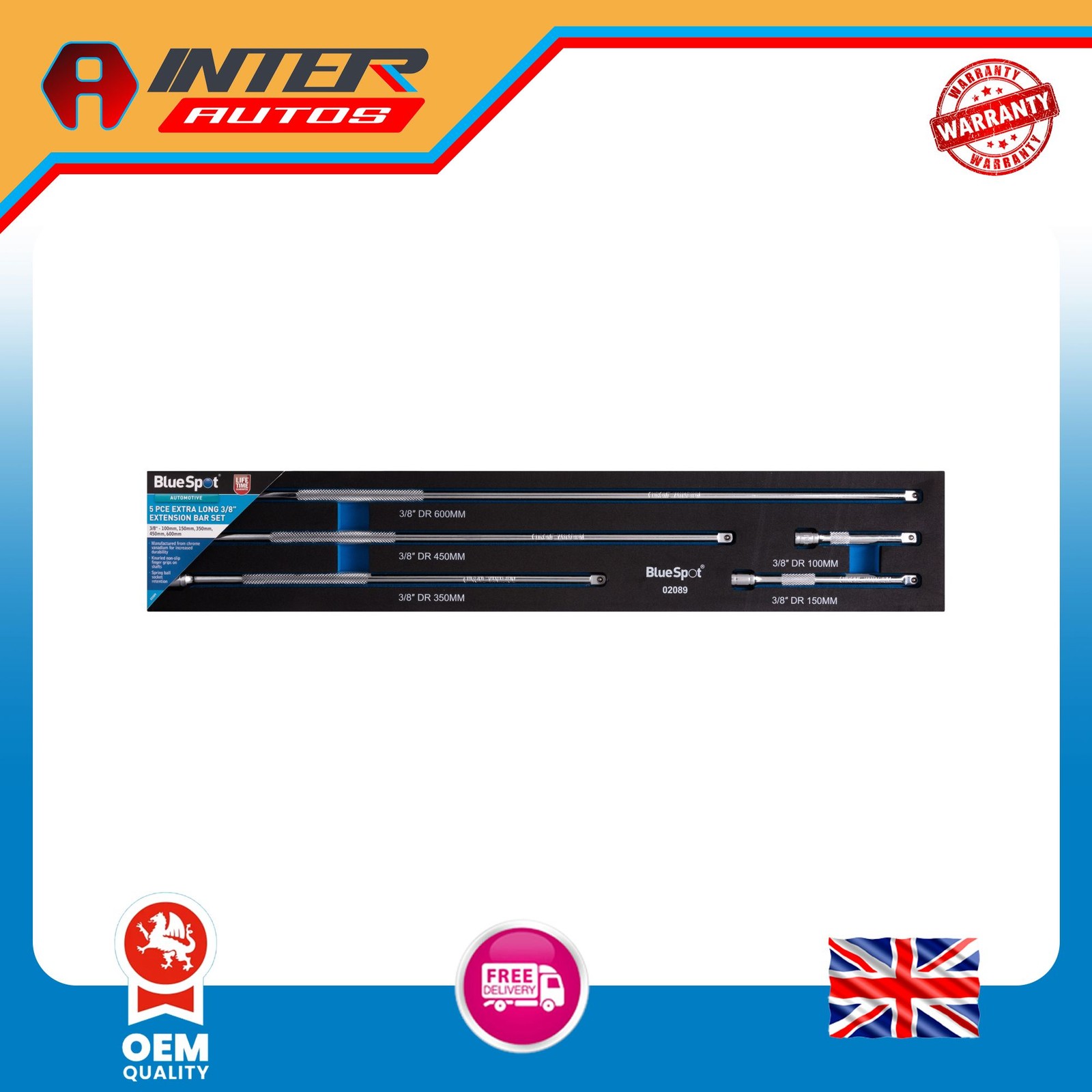 Blue Spot Tools 5 PCE Extra Long 3-8″ Extension Bar Set