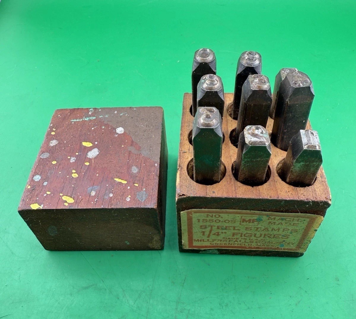 Millers Falls No. 1550 1/4” Steel Figures Stamp Set Wooden Box Made USA! 1550-05