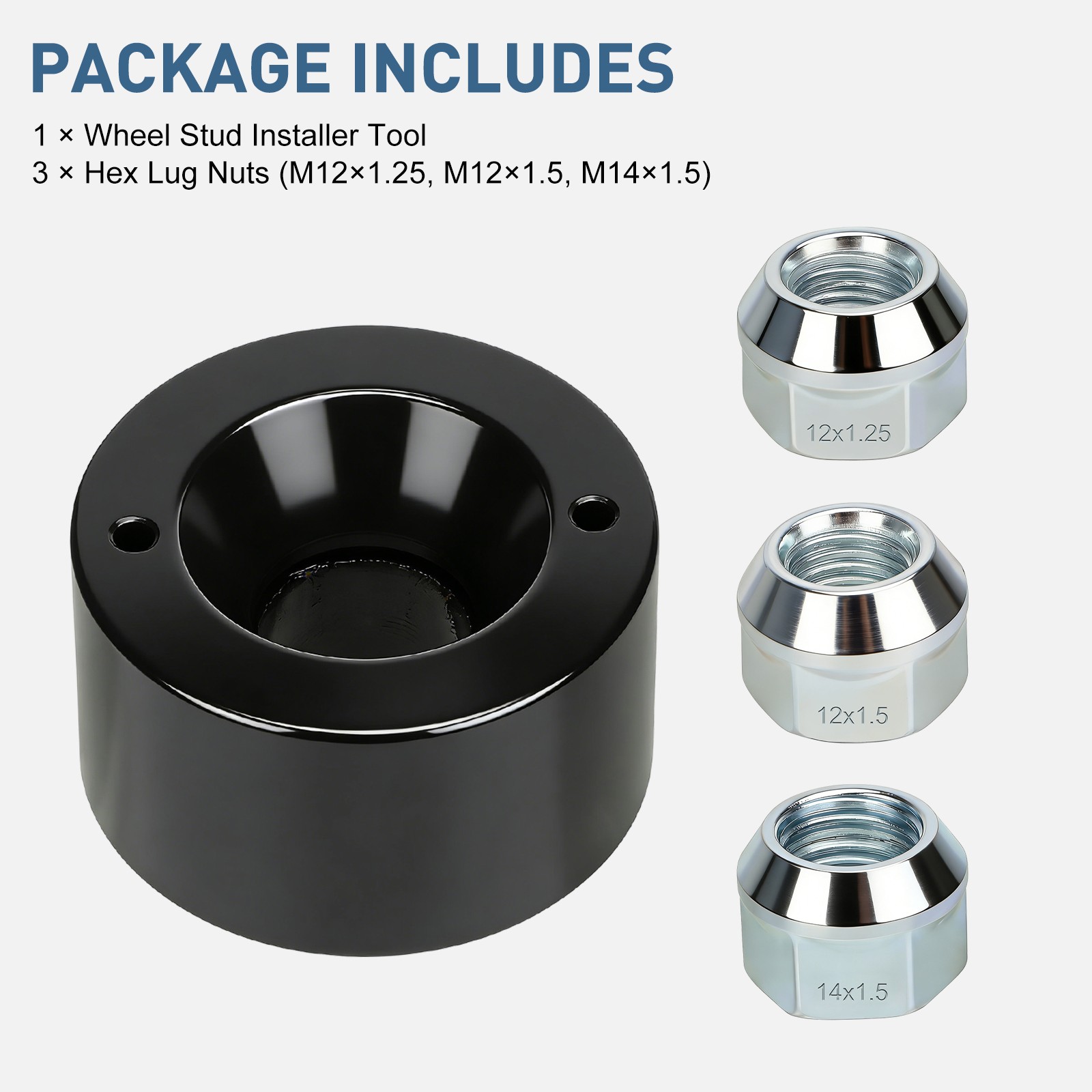 Wheel Stud Installer Tire Studding Tool w/ Hex Lug Nuts M12x1.25 M12x1.5 M14x1.5