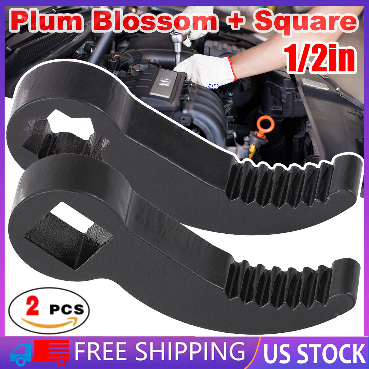 2X Pry Bar Wrench Adaptor Head 1/2 Inch Drive Steel Crowbar Adapter Tight Spaces