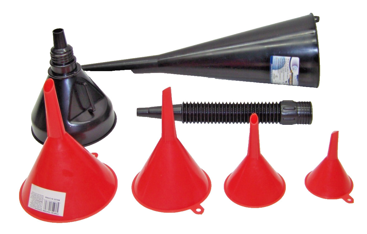 6 pc Funnel Set Transmission and Motor Oil Water Filler 2-1/2 3 4 5in 18 15 L