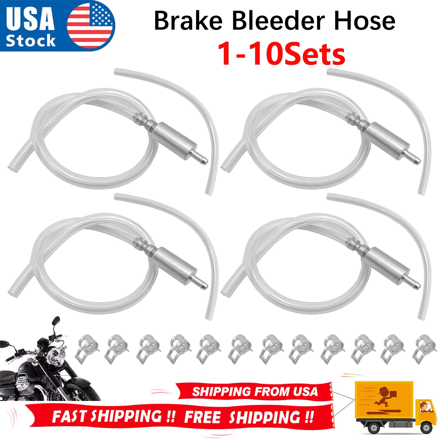 Lots of Brake Bleeder Hose, One Way Check Valve Tube Bleeding Tool Kit Silver US