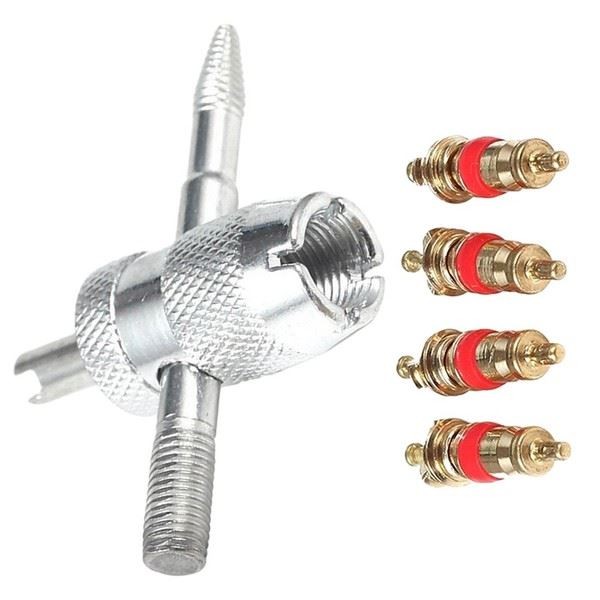 4 in 1 Tire Valve Core Car Tire Repair Tools Set of 5 Copper Valve Core