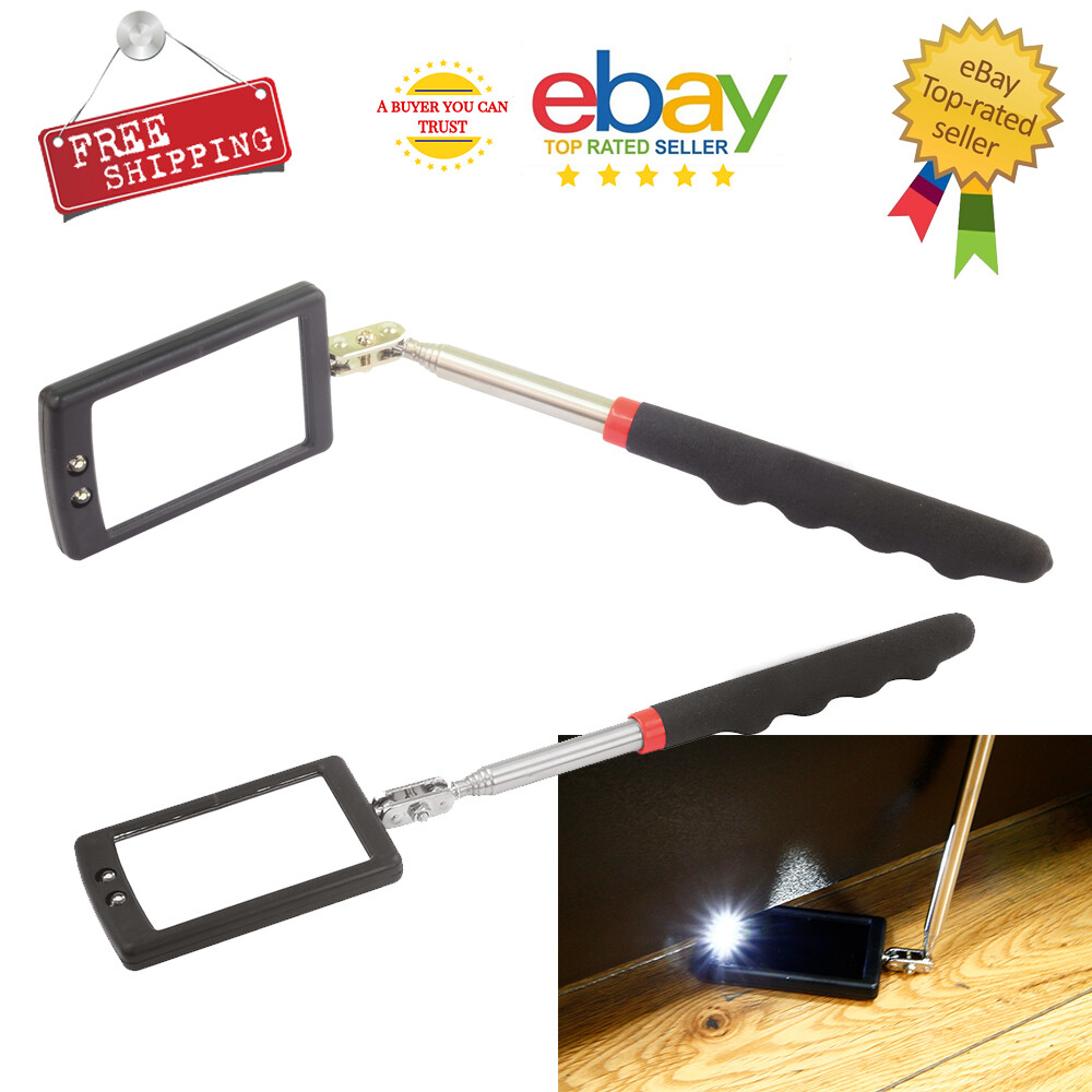 Lighted Inspection Mirror Telescopic with 2 Bright LED Extends up to 870mm