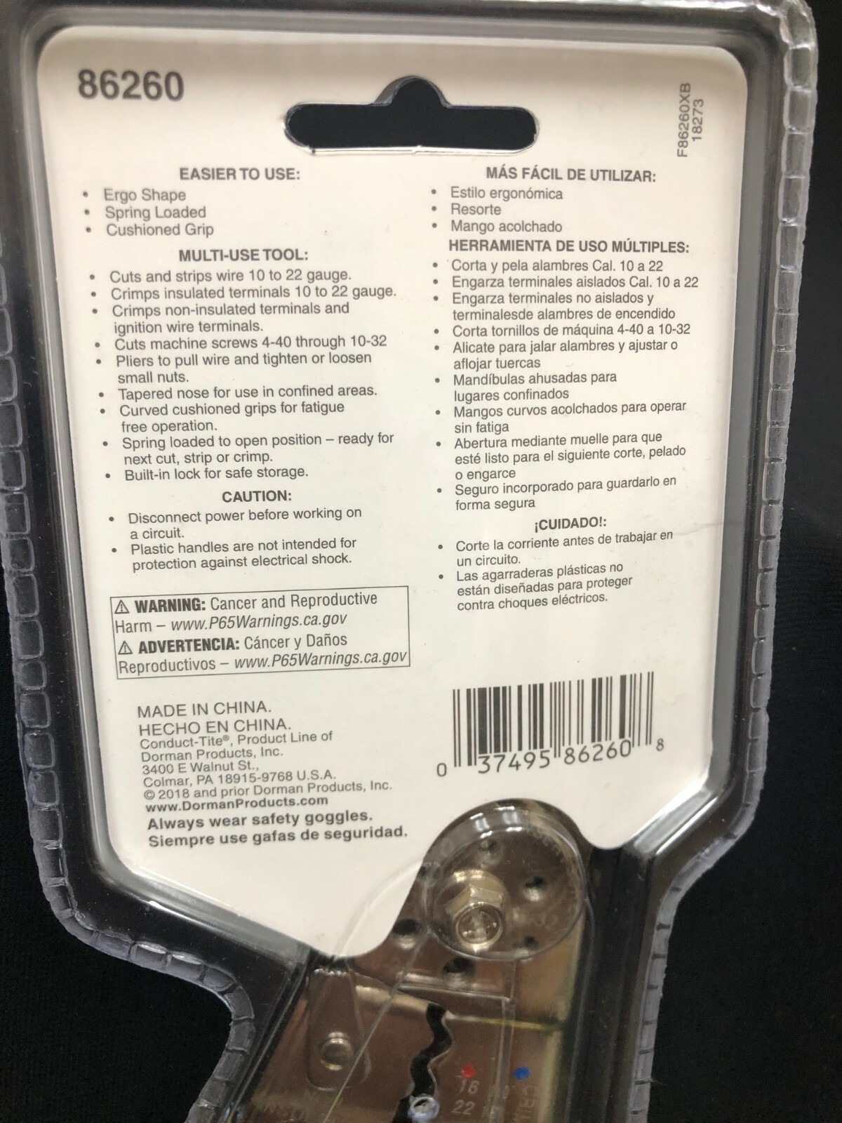 Dorman Conduct-Tite Electrical Wire Stripper/Crimper Spring Loaded 86260