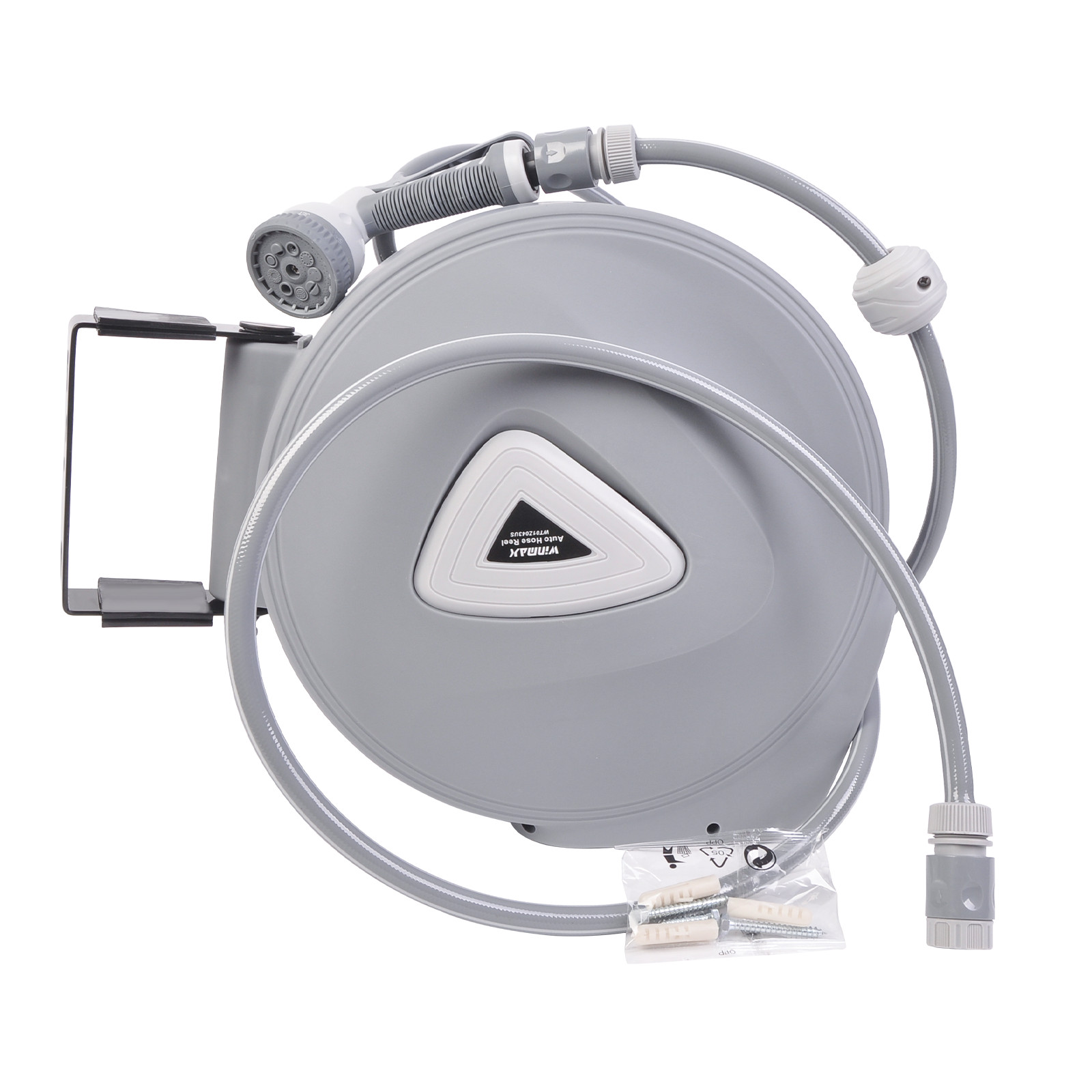 65 ft Wall Mount Retractable Garden Water Hose Reel Brass Spray Gun Hose Reel