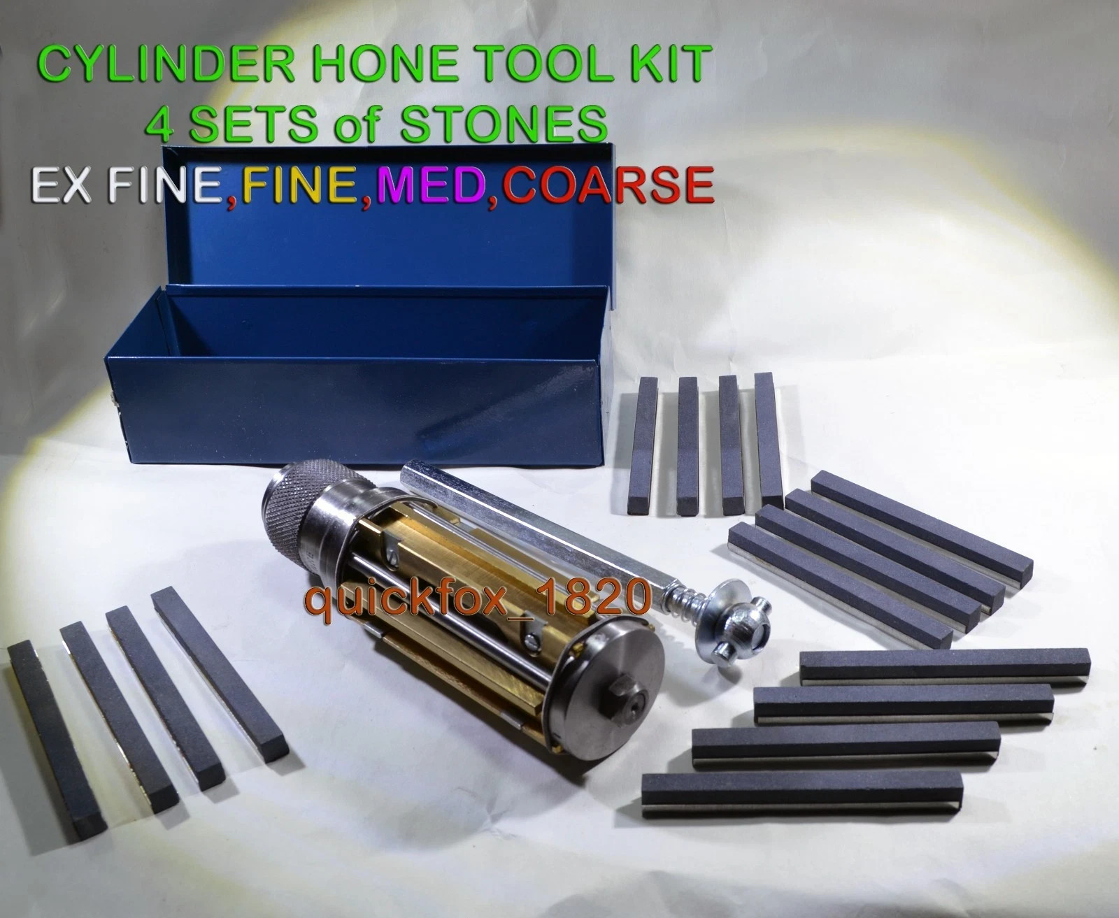 MOTORCYCLE CYLINDER BLOCK HONE GRINDER KIT 2″ to 3″ + 120,180,220,320 STONES