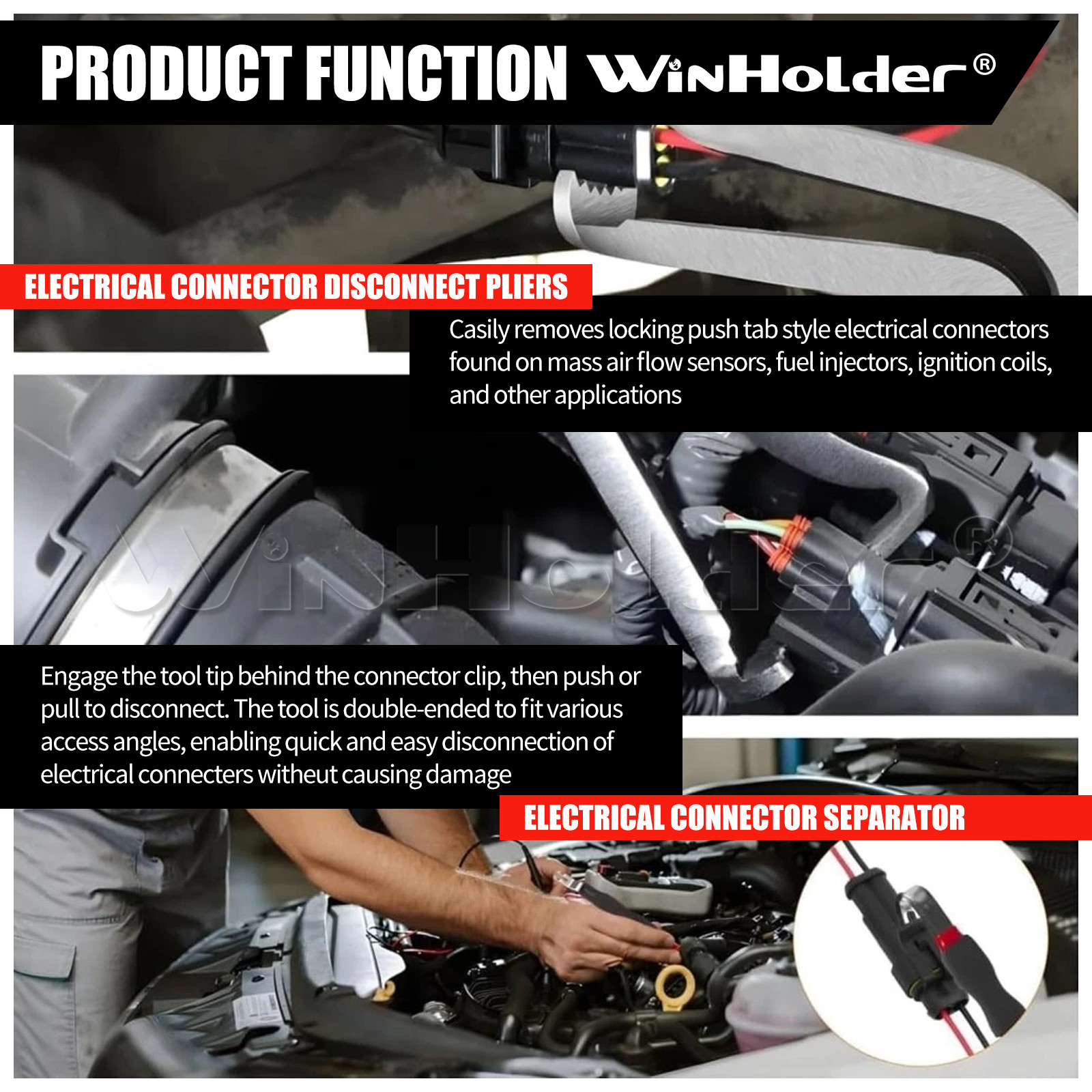 Automotive Electrical Disconnect Separator Pliers Wiring for Push Tab Style Plug