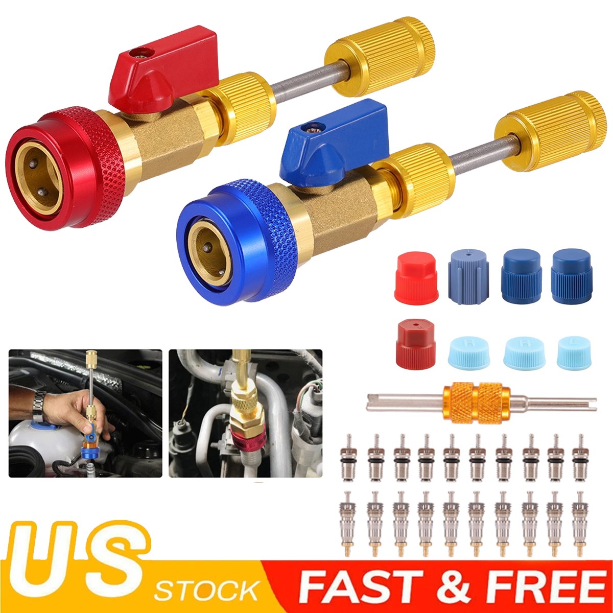31PCS Car A/C System Valve Core Quick Remover Installer Tools High Low Pressure