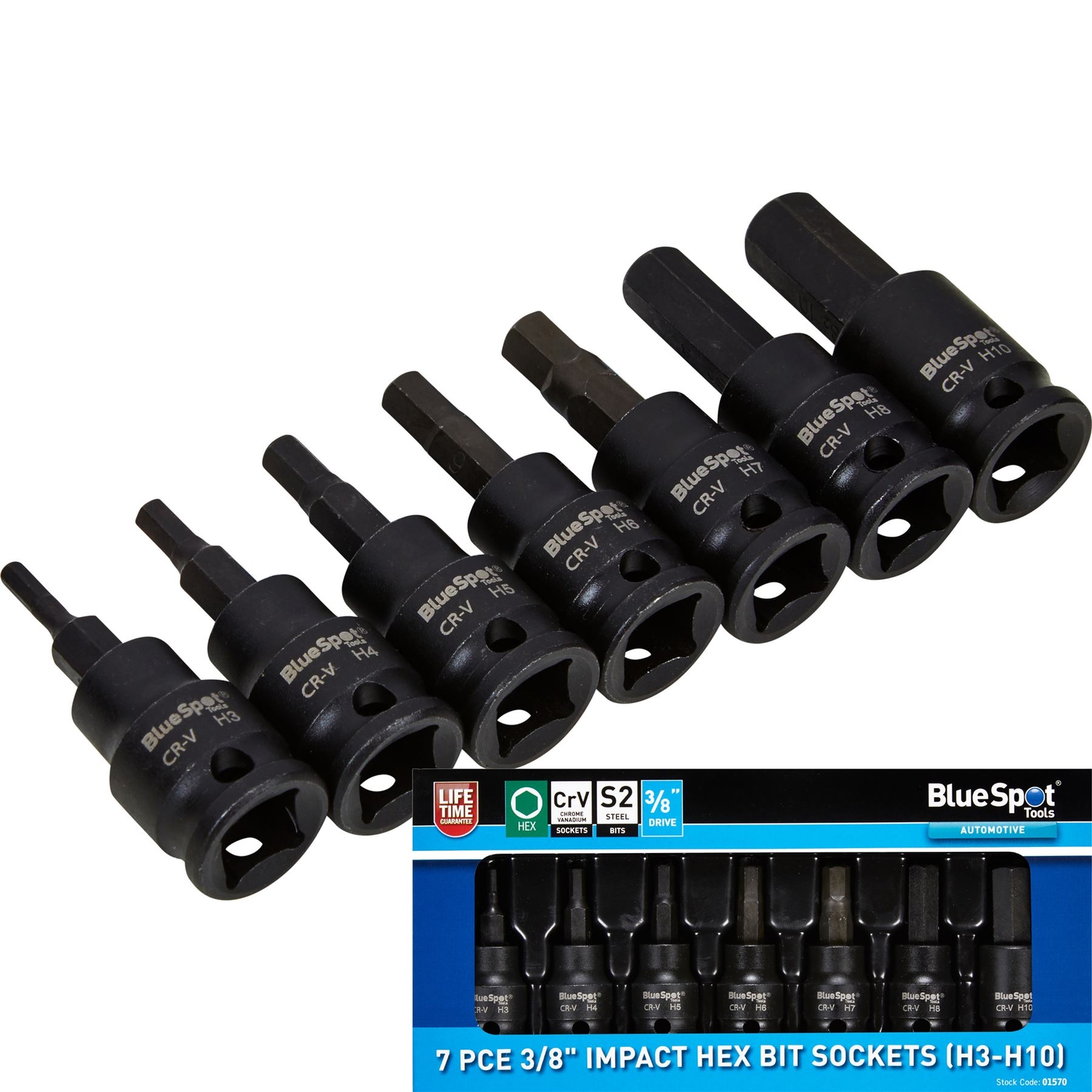 BlueSpot Impact Allen Key Hex 3/8″ Drive Bit Socket Set H3 – H10 Bits 7pc