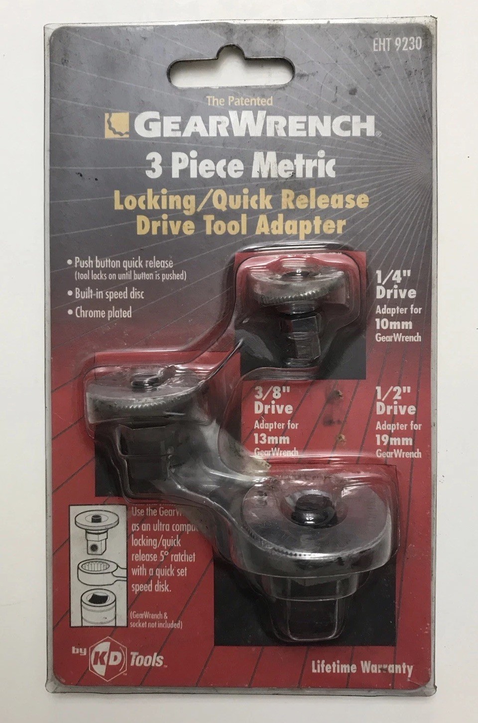 GearWrench 3Pc Locking Quick Release Drive Adapter Set 1/4”, 3/8”, 1/2” Dr. 9230