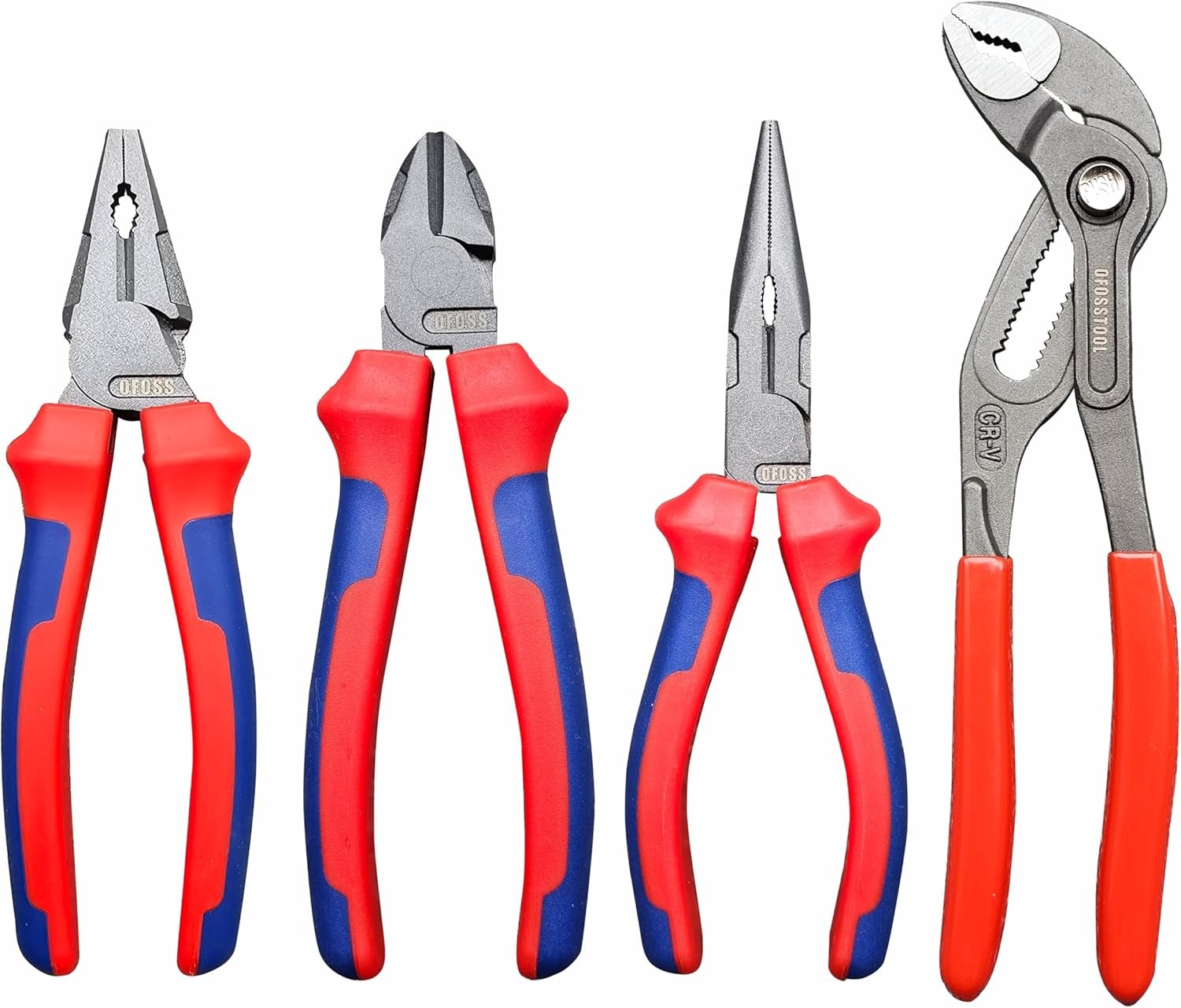 4PC Pliers Set,Combination Pliers,6” Diagonal Cutting Plier，6” Long Red, Blue