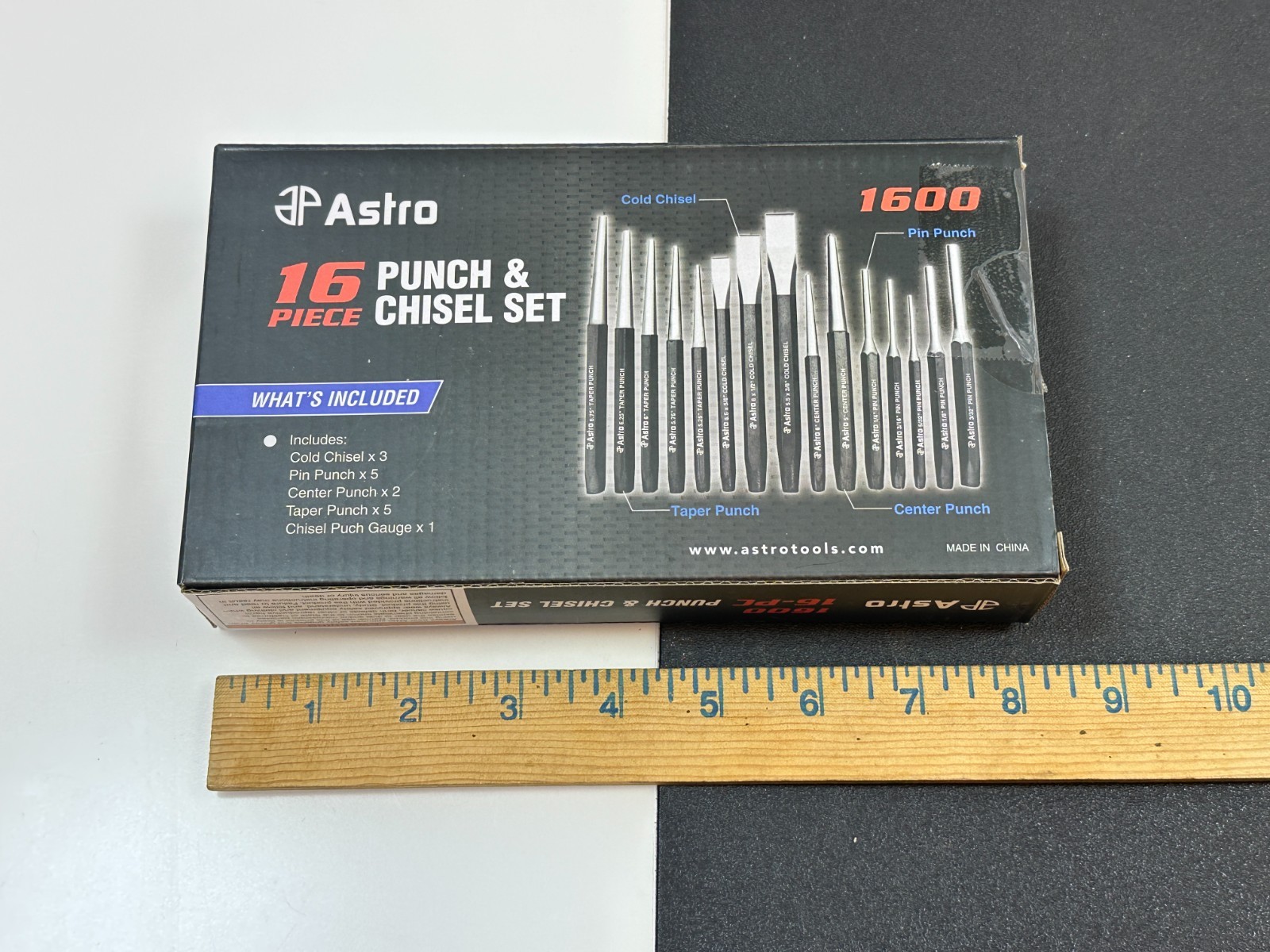 NEW Astro Pneumatic 1600 16pc Chisel and Punch Set w/ Gauge in Kit Bag