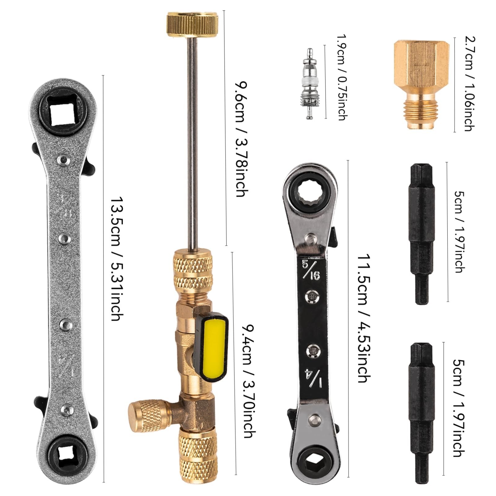 HVAC Valve Core Remover Installer Tool Set with Hex Bit Adapters, Dual Size 1/4″