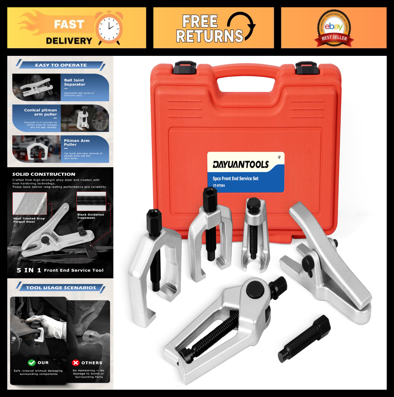 5Pcs Professional Ball Joint Separator Tool Kit | Removes Tie Rods & Pitman Arms