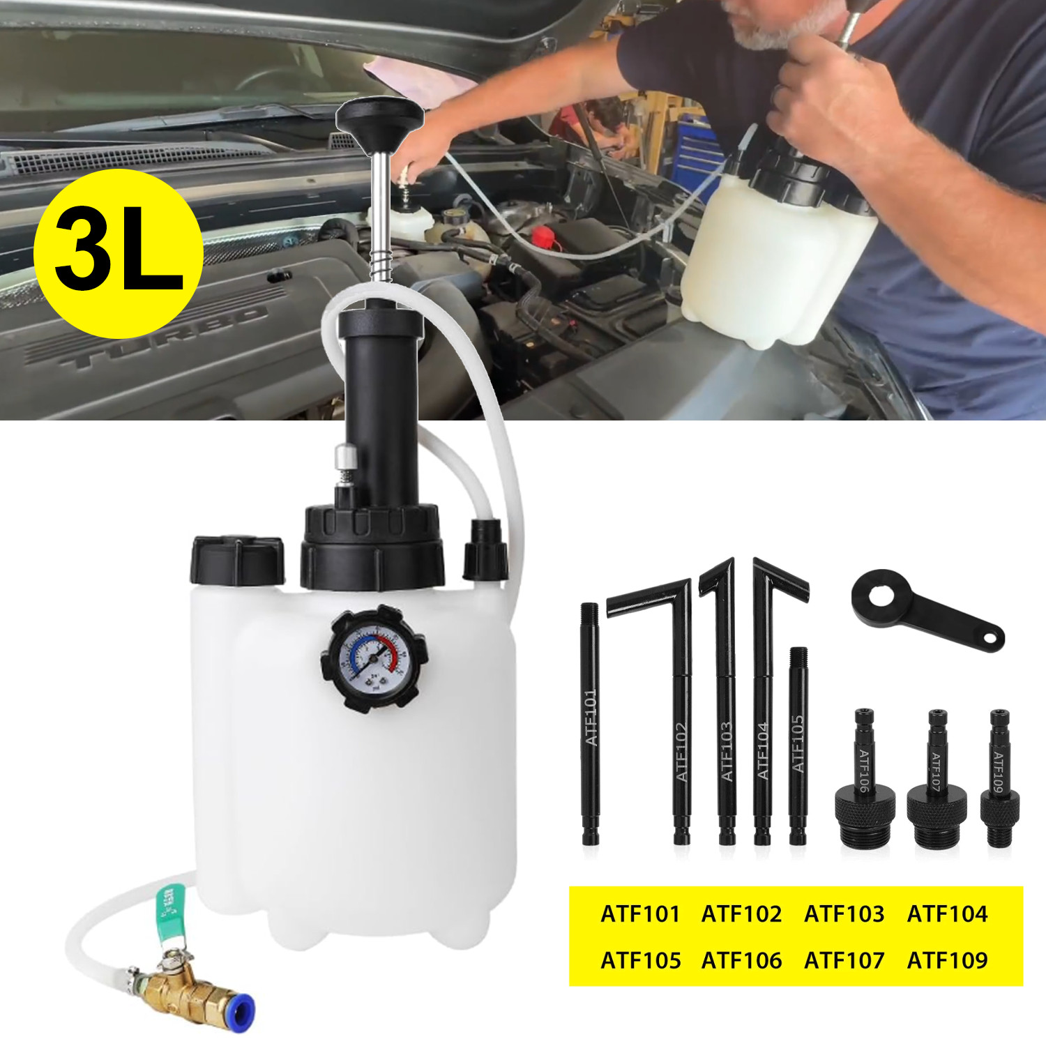 3L Transmission Oil Filling System Fluid Pump Manual Tool With 8pc ATF Adaptors