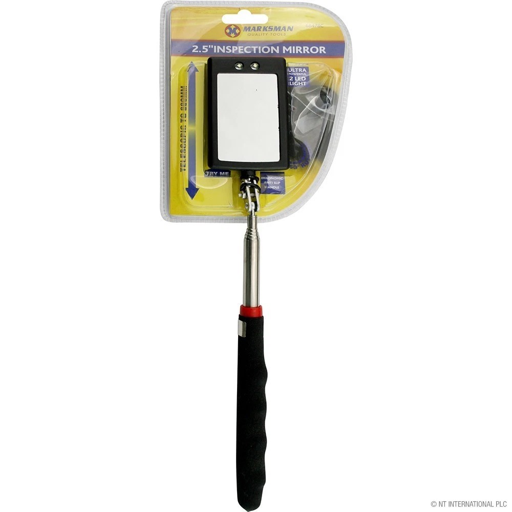 TELESCOPIC INSPECTION MIRROR 2 LED BRIGHT LIGHT EXTENDS SOFT CUSHION GRIP UK