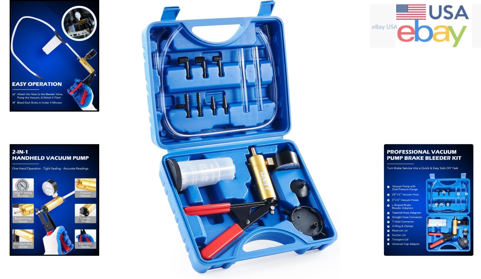 Brake Bleeding Kit with Hand Vacuum Pump and Pressure Gauge for Fluid Testing
