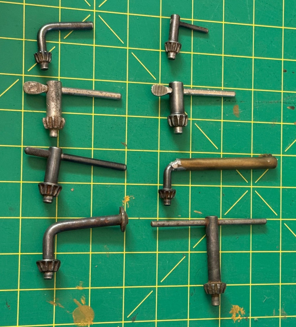 Vintage Drill Chuck Key Lot 8pc Mixed Sizes T-Handle & L-Shape Set