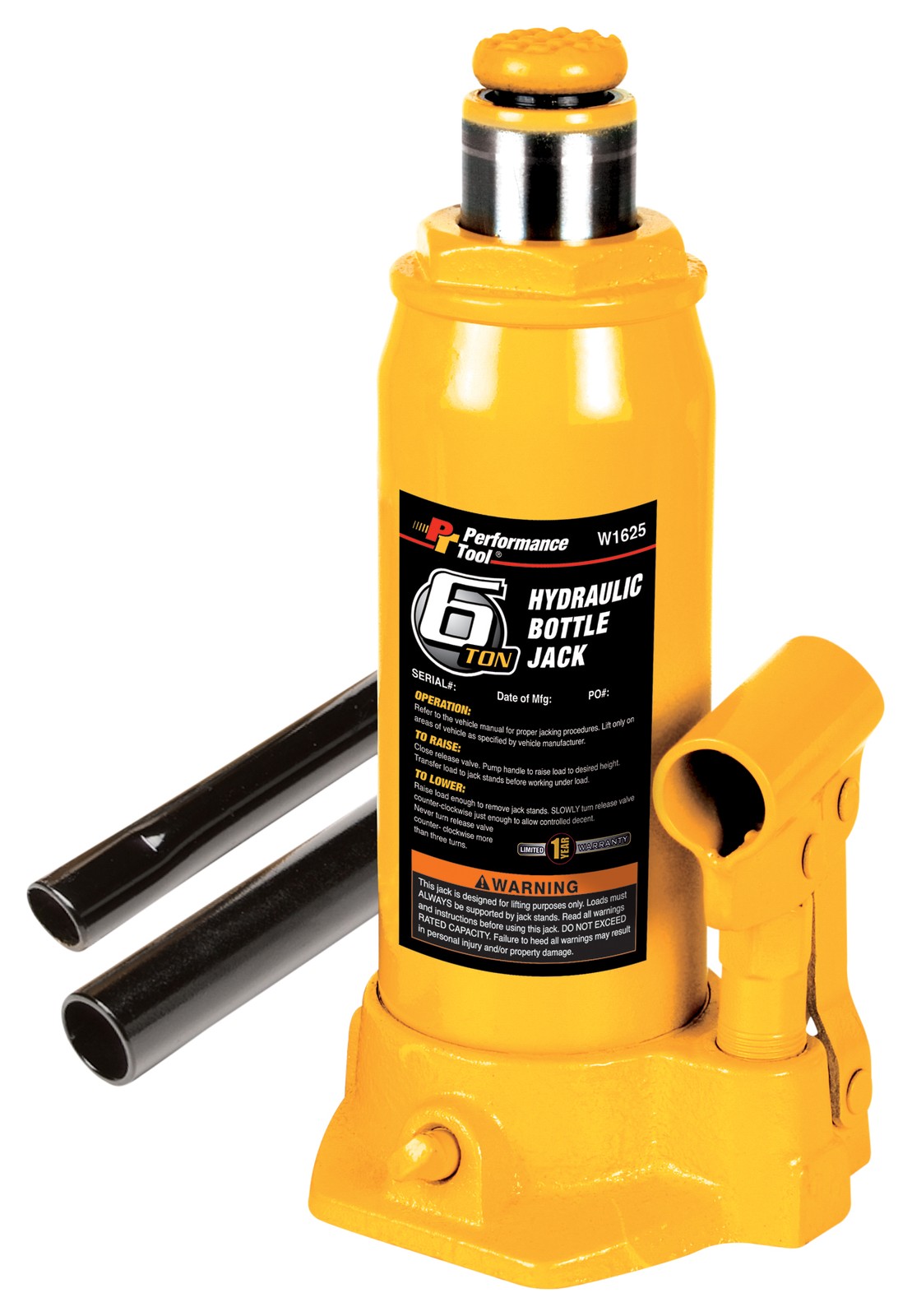 PERFORMANCE TOOL 6 Ton Hydraulic Bottle Jack WILW1625