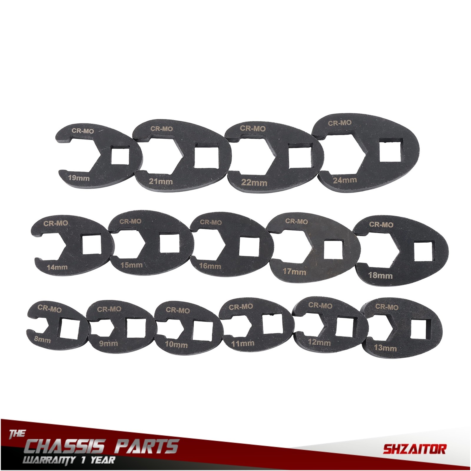 3/8″ and 1/2″ Drive Crowfoot Flare Nut Wrench Set 15-Piece 8-24Mm Metric Crows