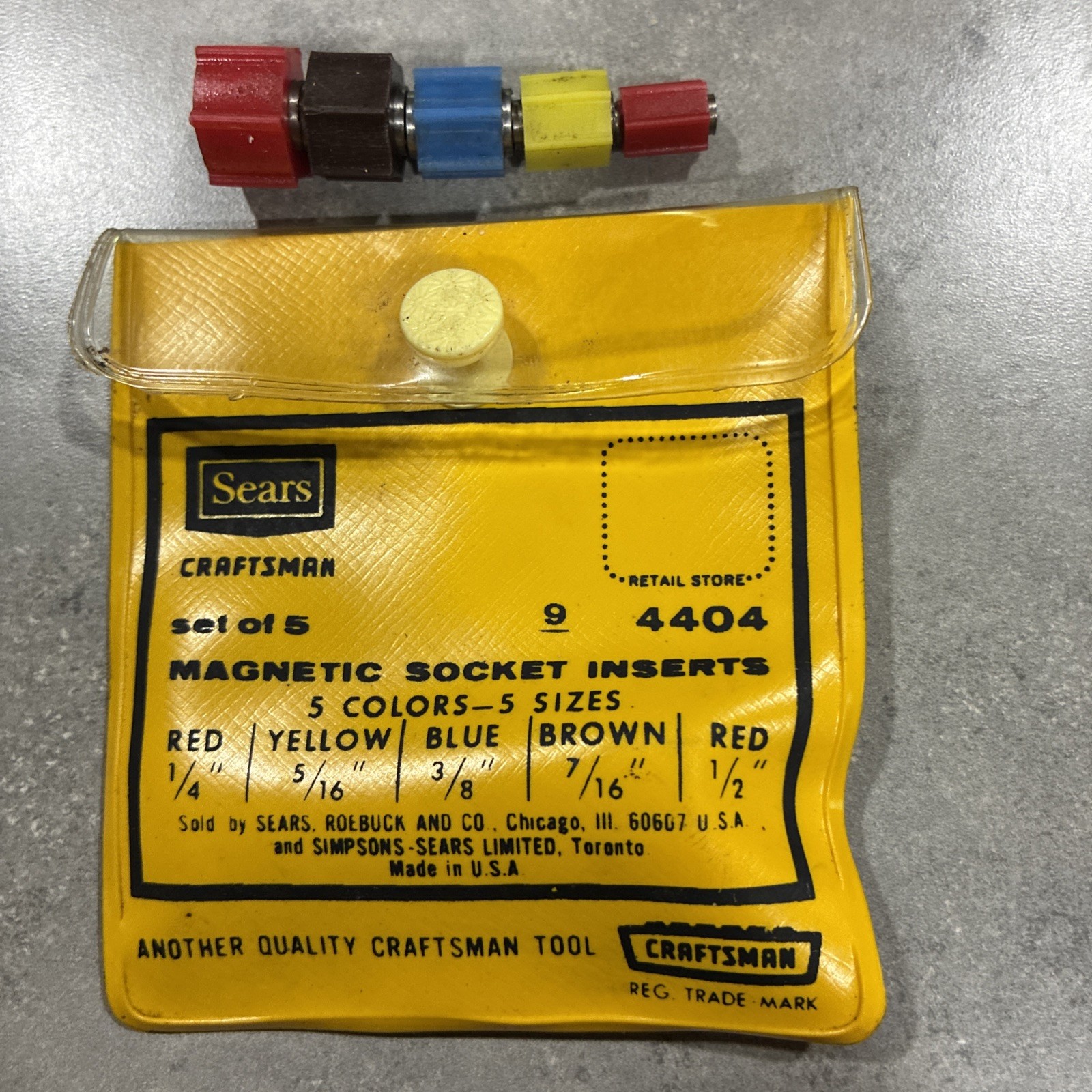 Vintage Craftsman 9_4404 5-Piece Magnetic Socket Inserts with Pouch Made in USA