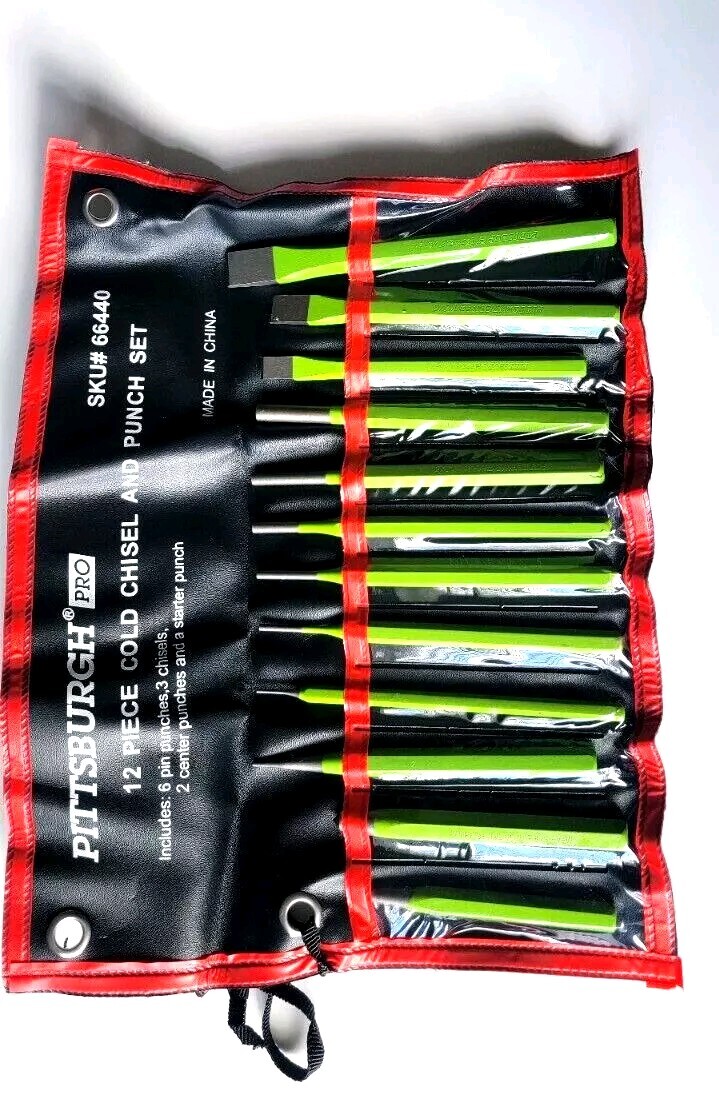 Pittsburgh Pro 12pc Cold Chisel & Punch Set. With canvas carrying