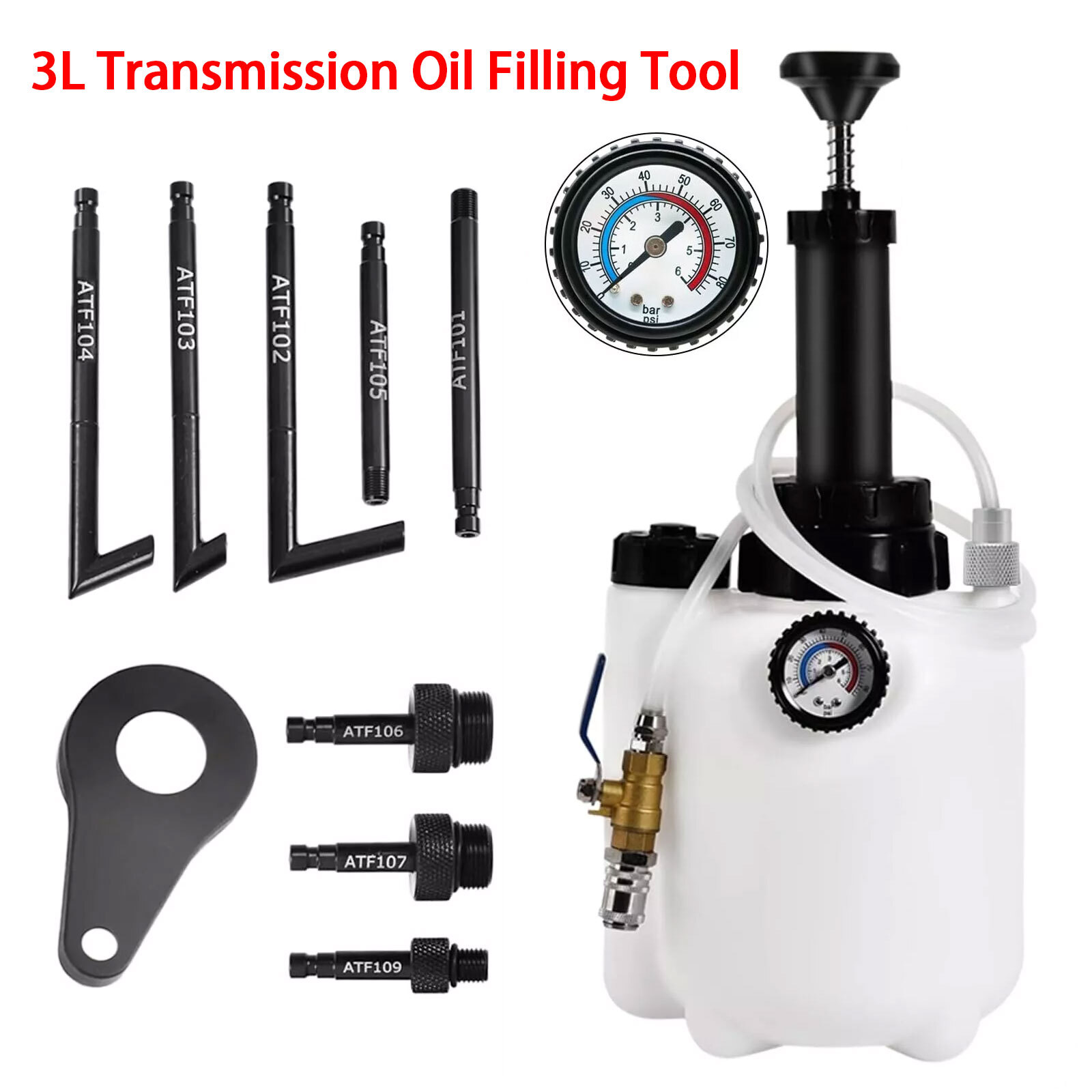 3L Transmission Oil Filling Tool 8Pc Adaptors / 4Pc Cap System Fluid Pump Manual