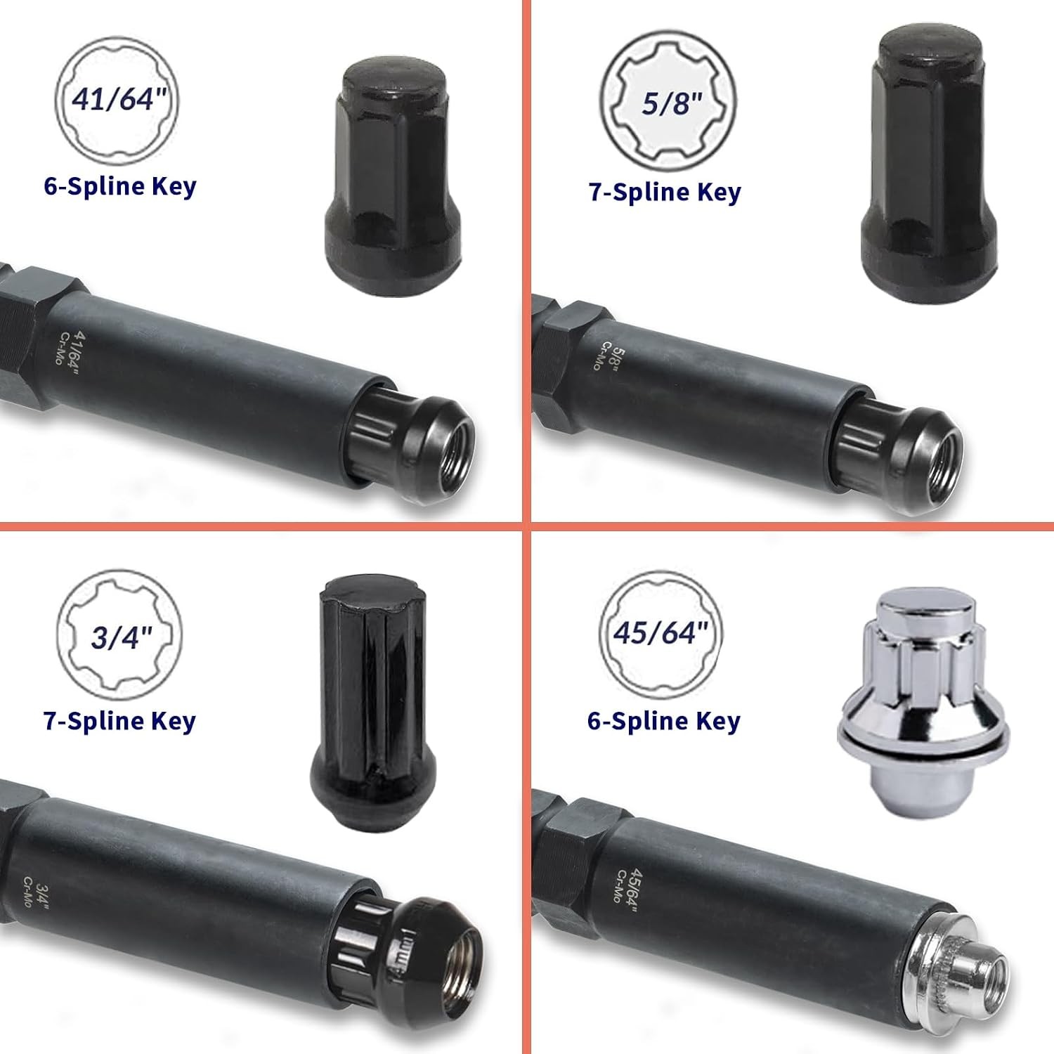 8pc Spline Locking Lug Nut Socket Set – Wheel Lock Removal Tool for Vehicles