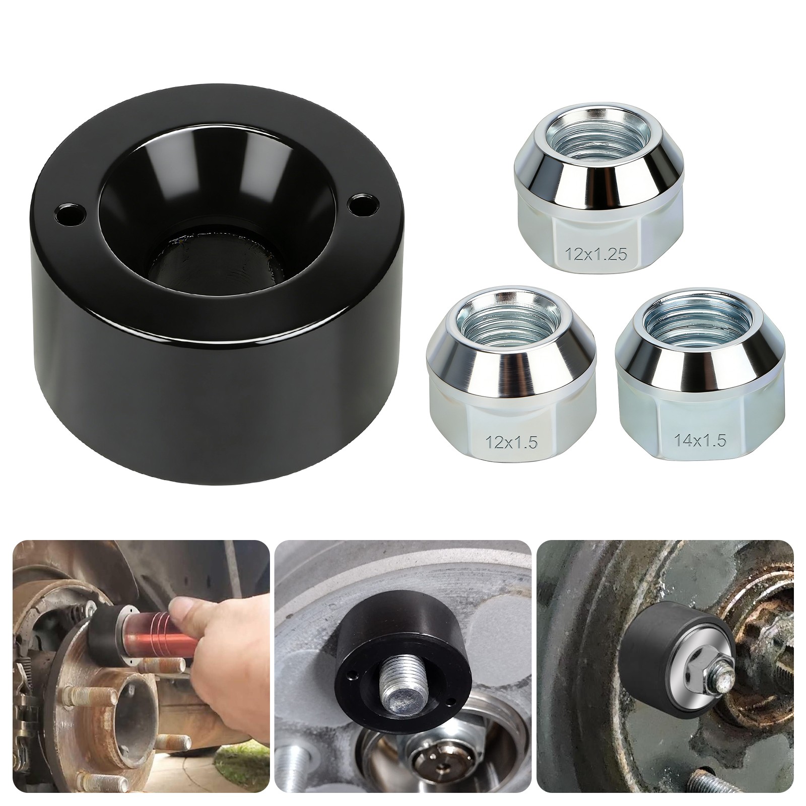 4PCS Wheel Stud Installer Tool Set M12x1.25 M12x1.5 M14x1.5 w/ 3/4″ Hex Lug Nuts