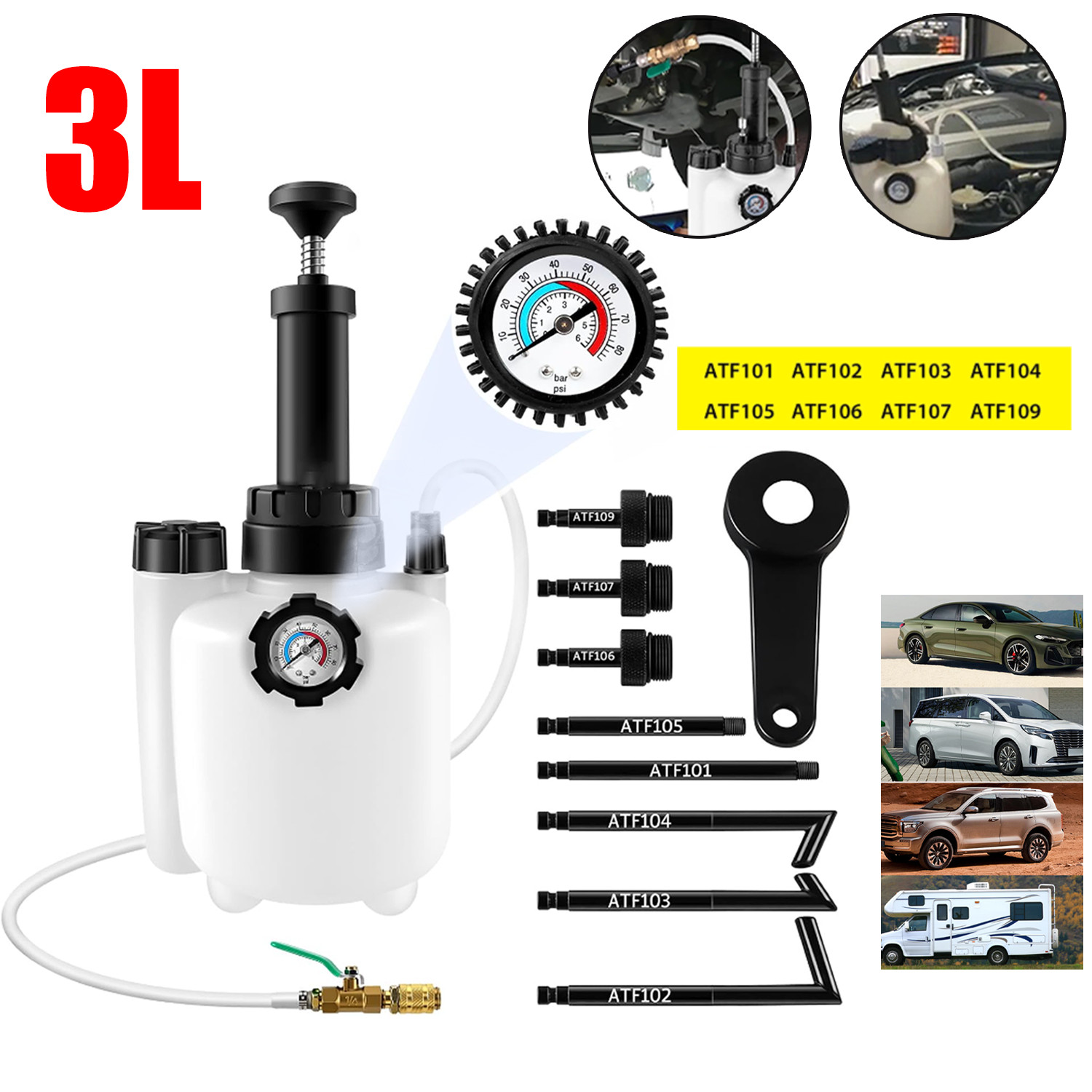 3L Transmission Oil Filling System Fluid Pump Manual Tool With 8pc ATF Adaptors