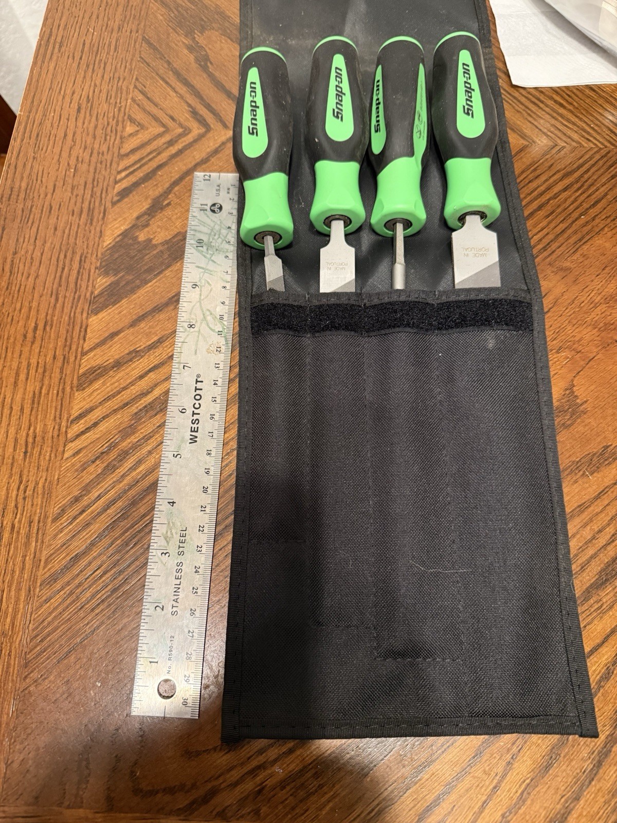 Snap on tools Green 4 pc file handle set with pouch SGHBF500AG NEW