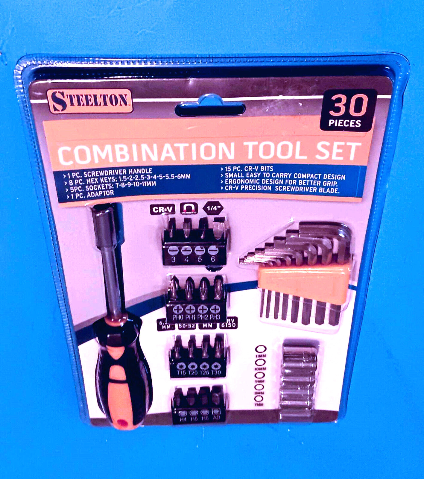Screwdriver and bit set 30 Pcs tools including Torx, Hex etc