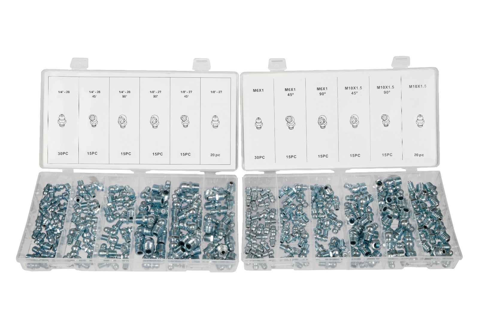 220 Pc Metric & SAE Hydraulic Lubrication Grease Zerk Fittings Assortment Set