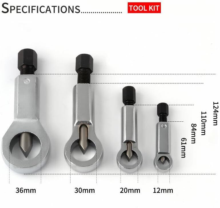 4PCS Nut Splitter Cracker Set Heavy Duty 9-27mm Damaged Bolt Remover Tool Set