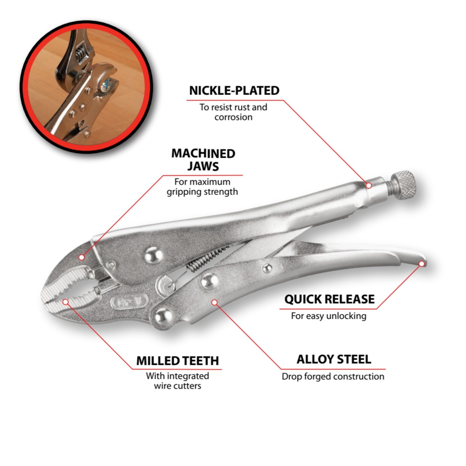 Premium 7-Inch Alloy Steel Curved Jaw Locking Pliers with Chrome Finish