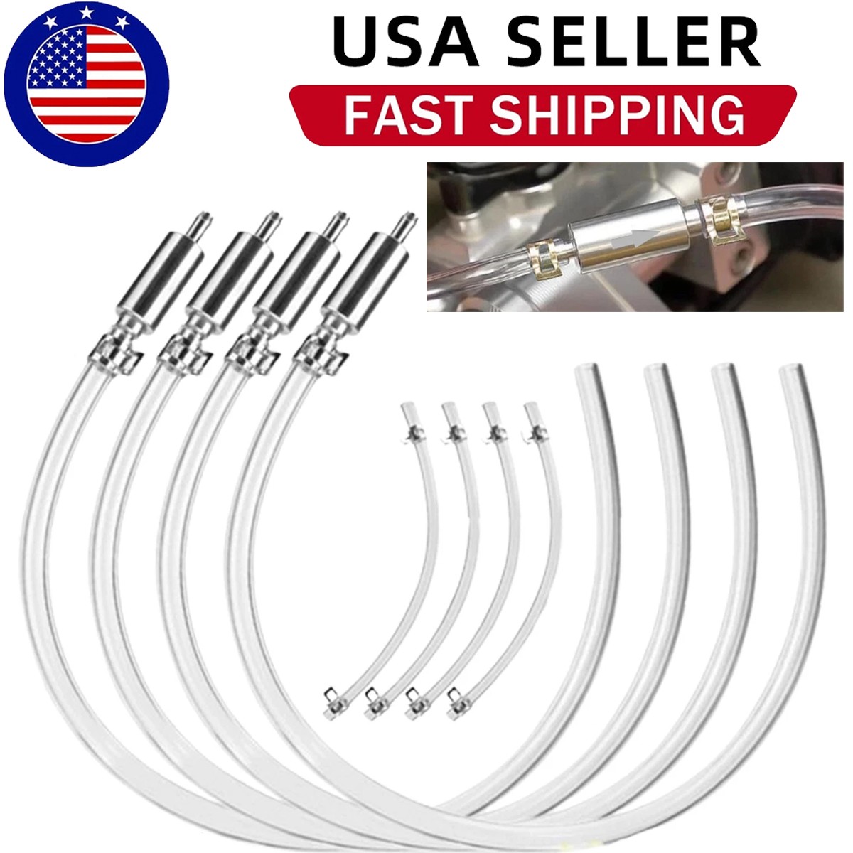 4 PCS Brake Bleeder Hose, One Way Check Valve Tube Bleeding Tool Kit Silver US