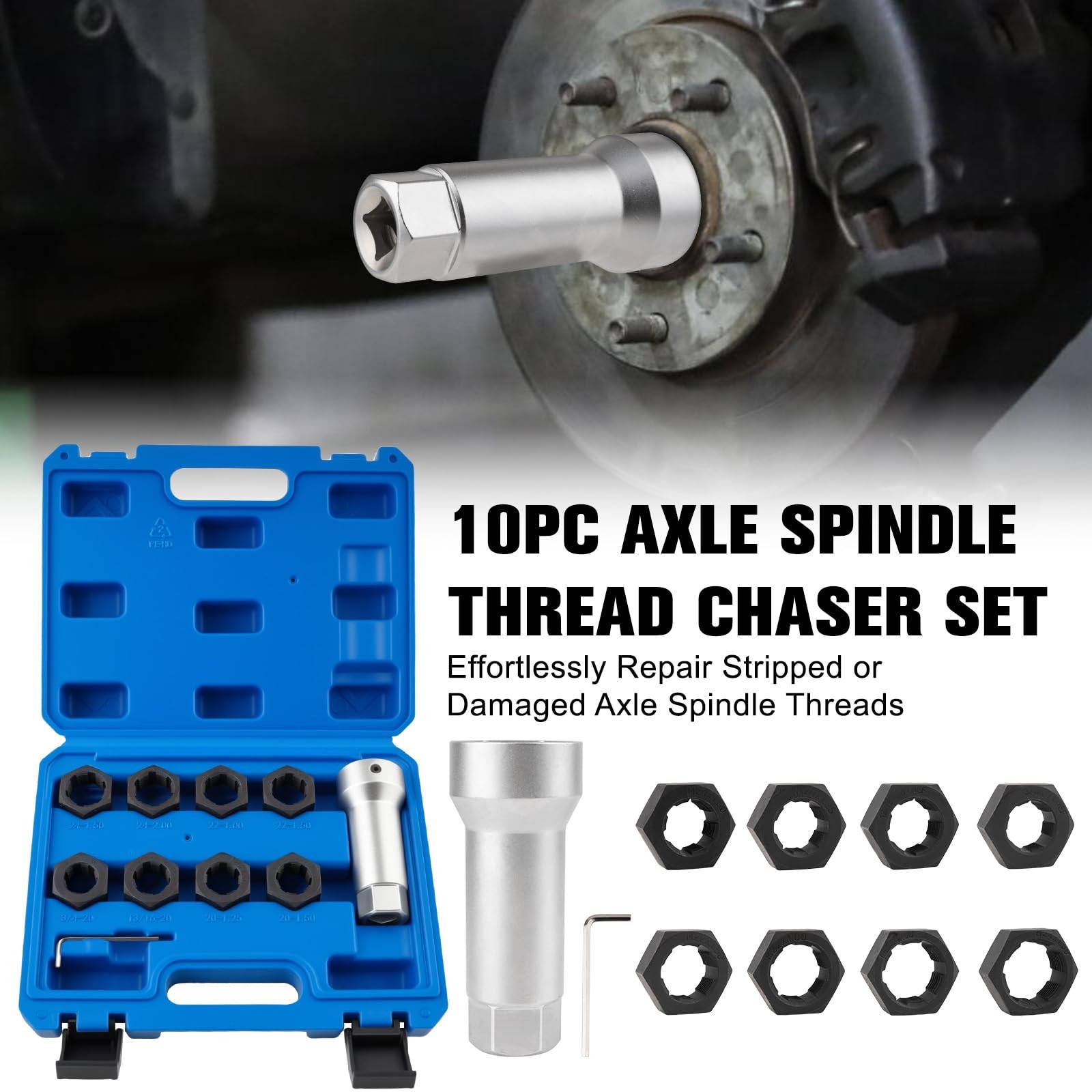 Axle Spindle Thread Chaser 10pc Nut Die Repair Set M20 M22 M24 UNEF