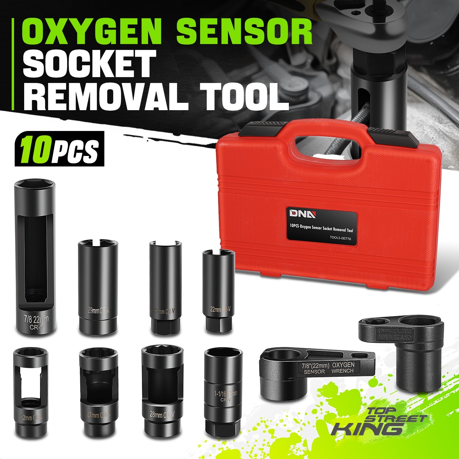 Unicersal Slotted Design Anti-Corrosion 10pc Oxygen Sensor Socket Removal Wrench