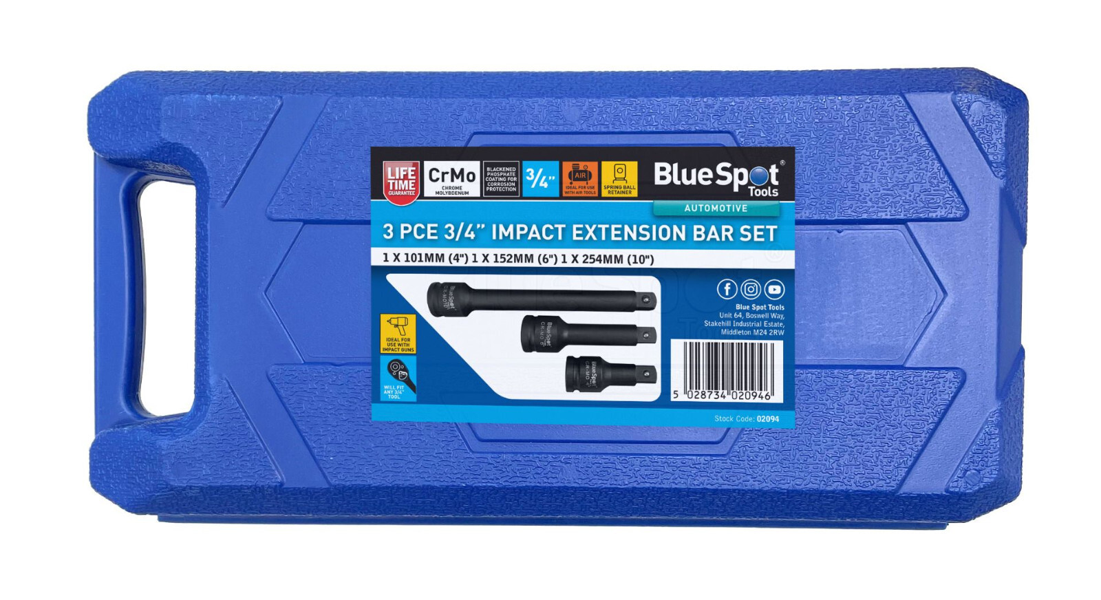Blue Spot Tools 3/4 Impact Extension Bar Set 4” 6” & 10” Length
