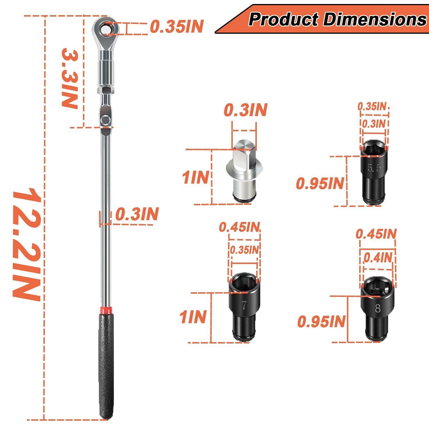64180 Actuator Motor Ratchet Wrench Set 5.5mm 7mm 8mm Socket For Lisle Tool