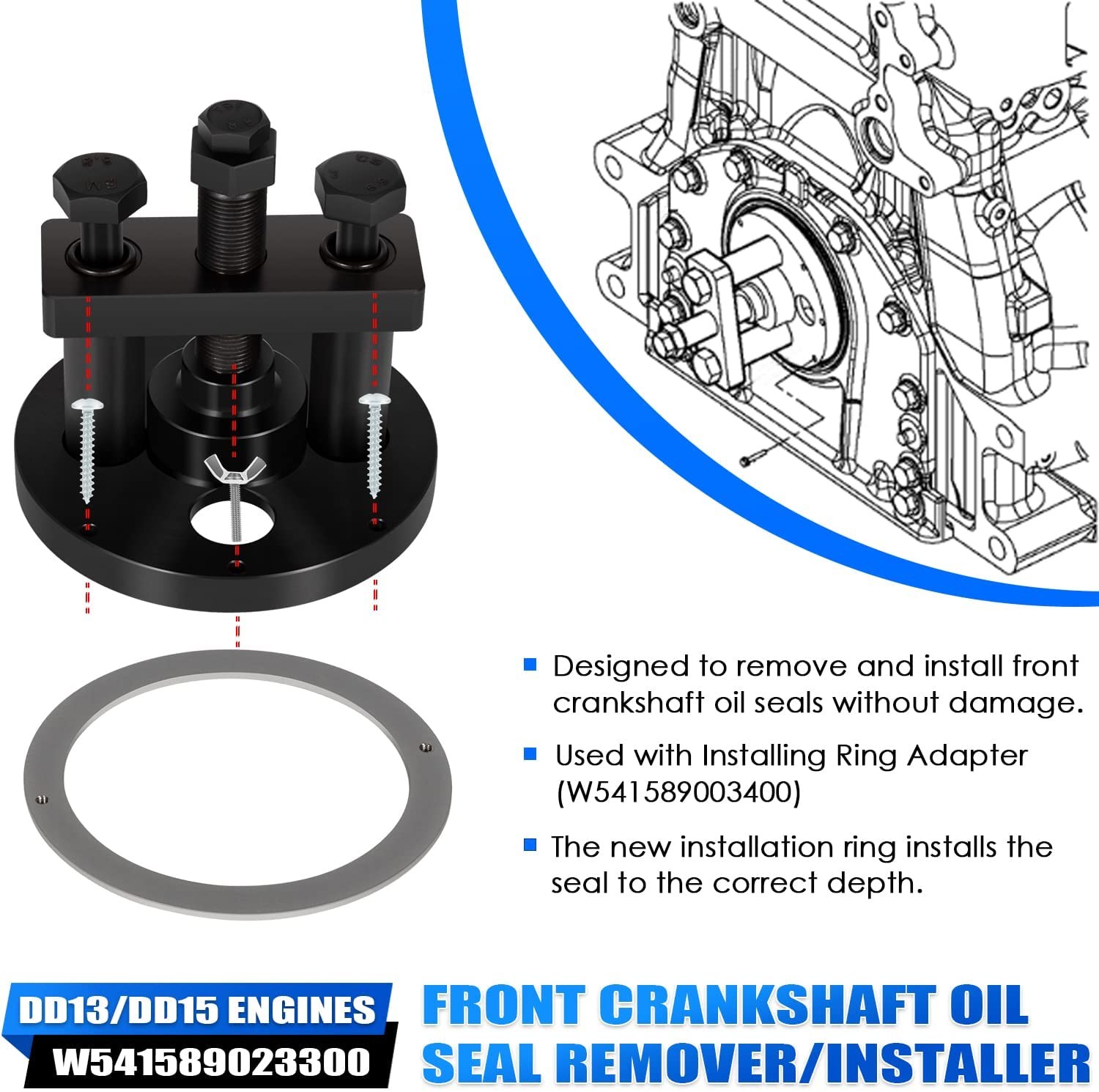 For Detroit Diesel DD13 DD15 Front & Rear Crankshaft Seal Remover/Installer Tool