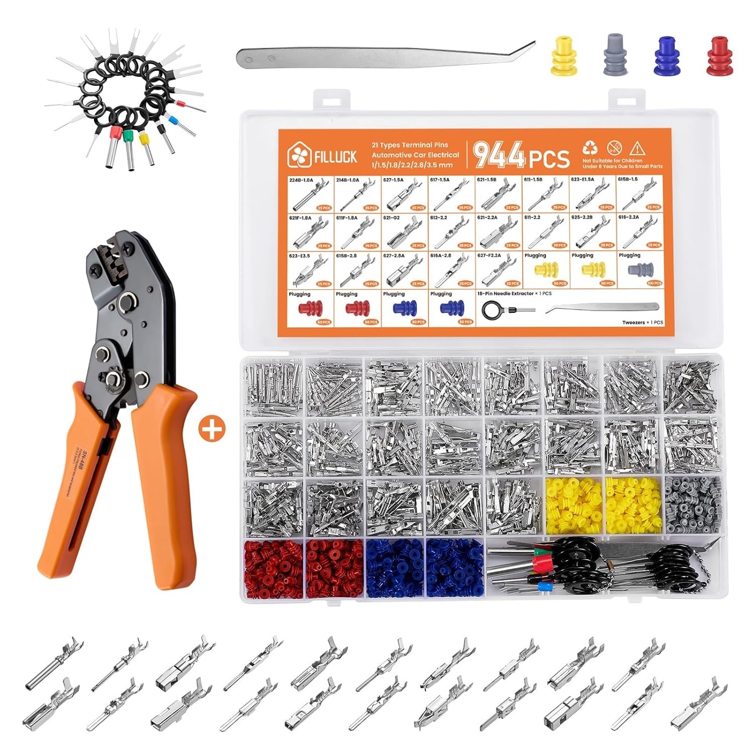 945PCS Car Wire Connector Pin Kit w/ Crimp Tool 21 Types AWG 22-16