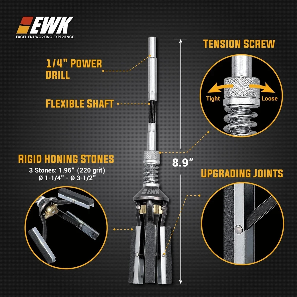 Adjustable Engine Cylinder Hone Tool 1-1/4″ to 3-1/2″ – 3-Stone 220 Grit, Safe F