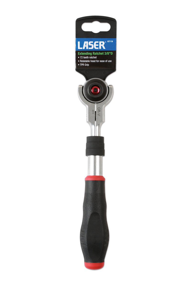 Laser Tools 6719 Extending Ratchet 3/8 Drive With Rotating Head 72 Teeth Ratchet