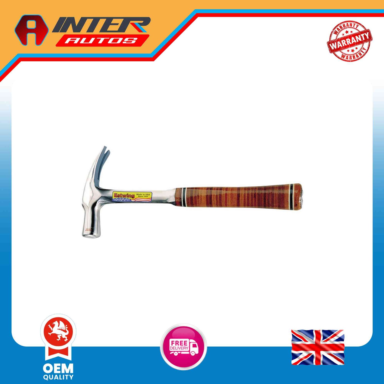 Draper Estwing E24S Straight Claw English Pattern Hammer with Leather Grip, 24oz